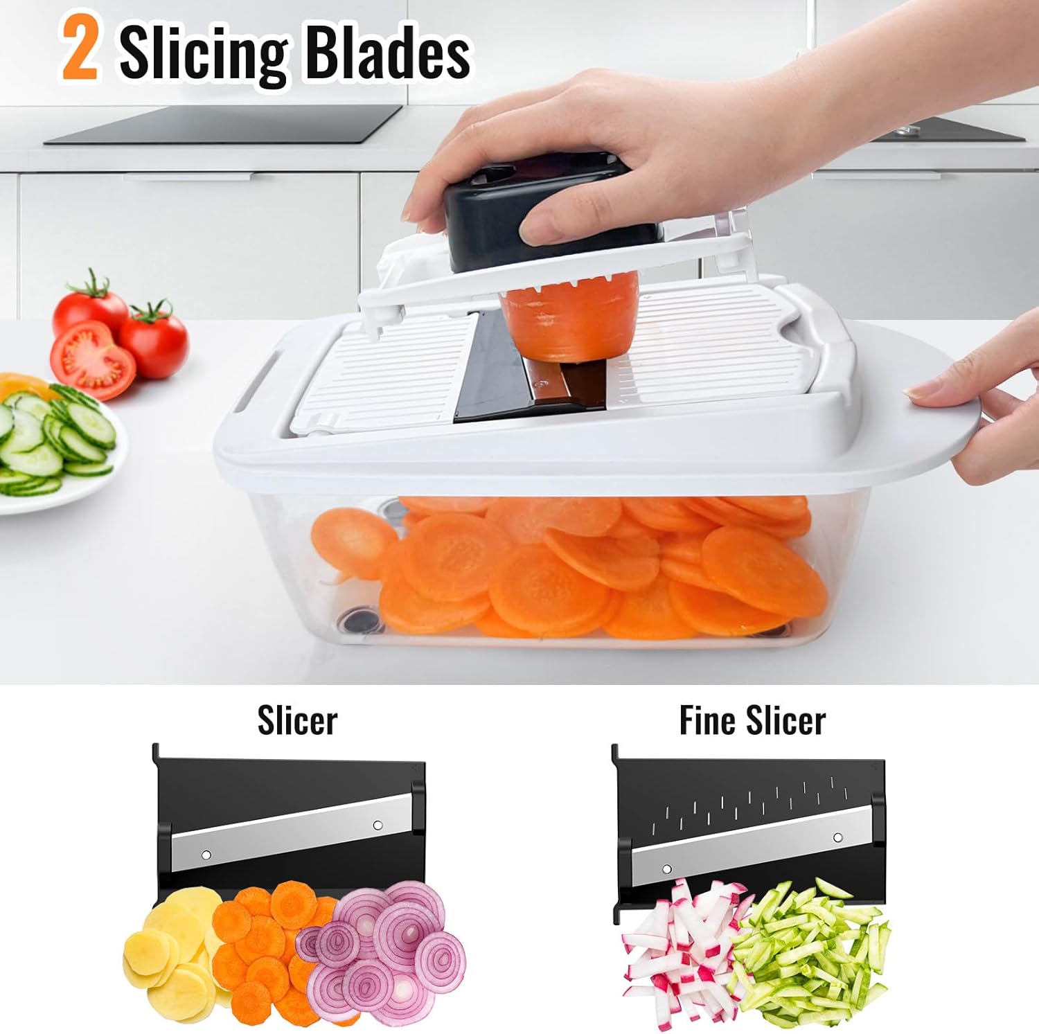 15-in-1 Blade All Vegetable Chopper Mandoline Slicer with Container, Food Chopper, Onion Chopper, Veggie Cutter for Salad