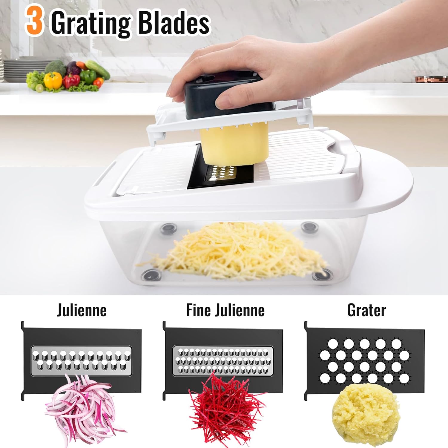 15-in-1 Blade All Vegetable Chopper Mandoline Slicer with Container, Food Chopper, Onion Chopper, Veggie Cutter for Salad