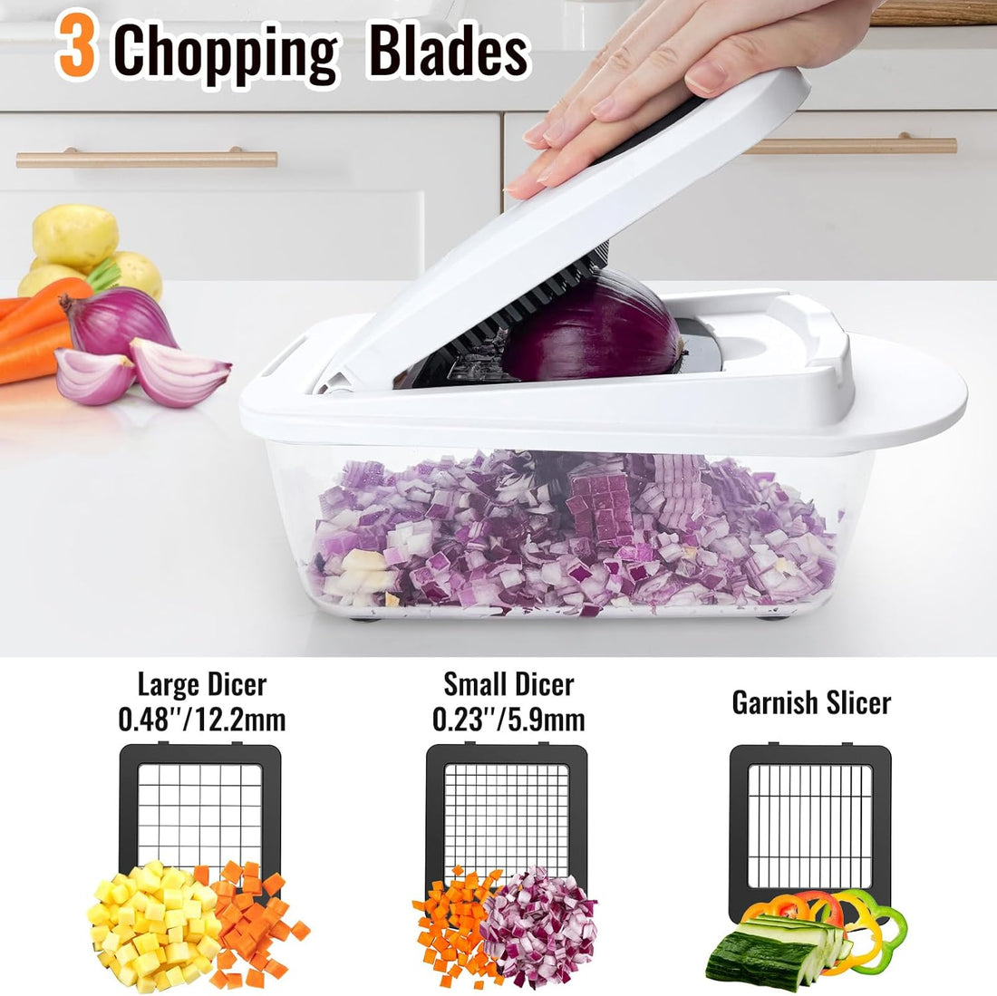 15-in-1 Blade All Vegetable Chopper Mandoline Slicer with Container, Food Chopper, Onion Chopper, Veggie Cutter for Salad