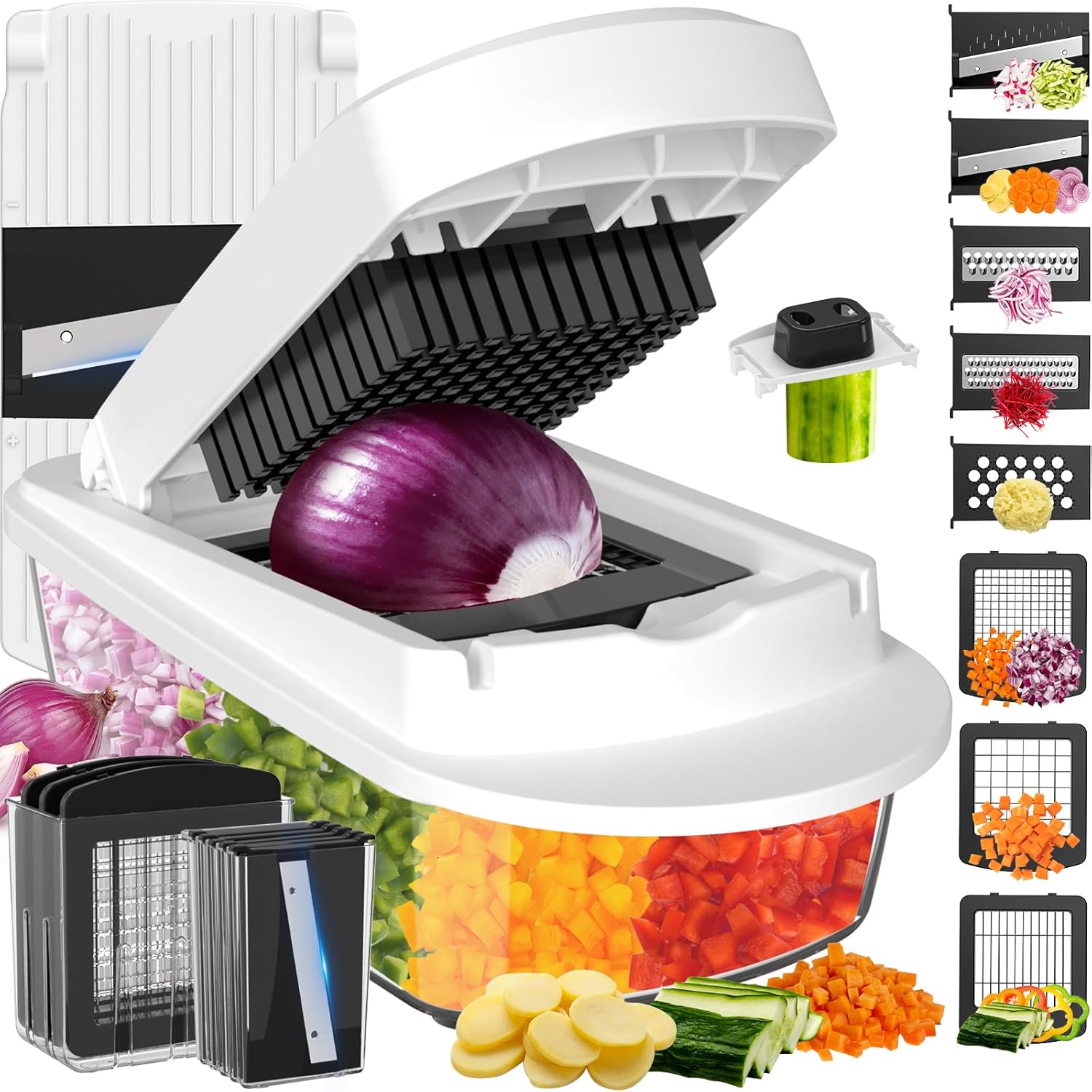15-in-1 Blade All Vegetable Chopper Mandoline Slicer with Container, Food Chopper, Onion Chopper, Veggie Cutter for Salad